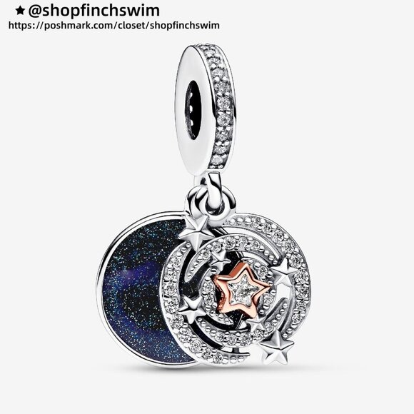Pandora Two-tone Shooting Star Double Dangle Charm - Picture 1 of 5